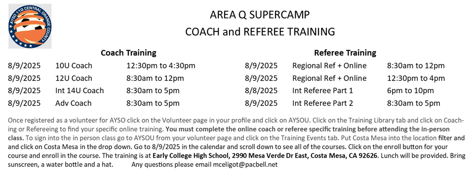 Coach and Referee Training 8/9/2025